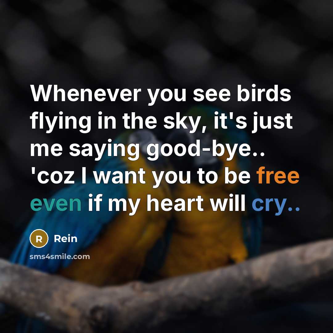 “Whenever you see birds flying in the sky, it's just me saying good-bye.. 'coz I want you to be free even if my heart will cry..” quote by Rein