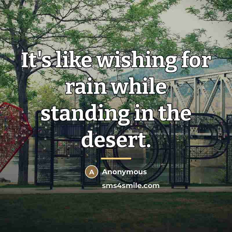 “It's like wishing for rain while standing in the desert.…” quote by Anonymous