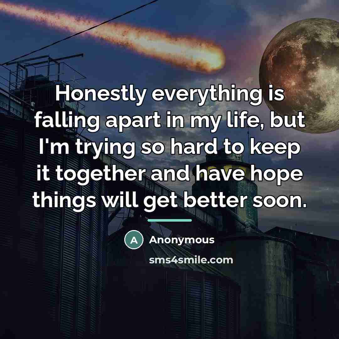 “Honestly everything is falling apart in my life, but I'm…” quote by Anonymous