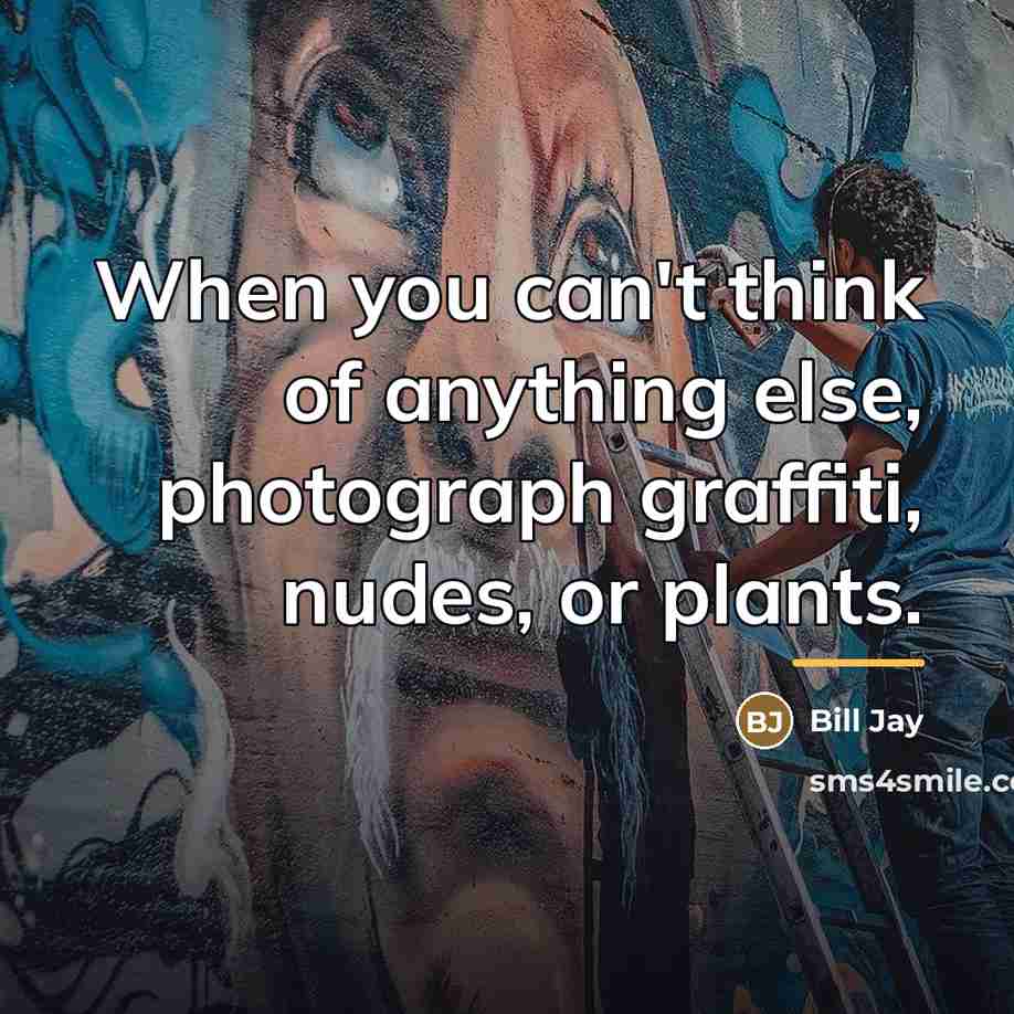 “When you can't think of anything else, photograph graffiti, nudes,…” quote by Bill Jay