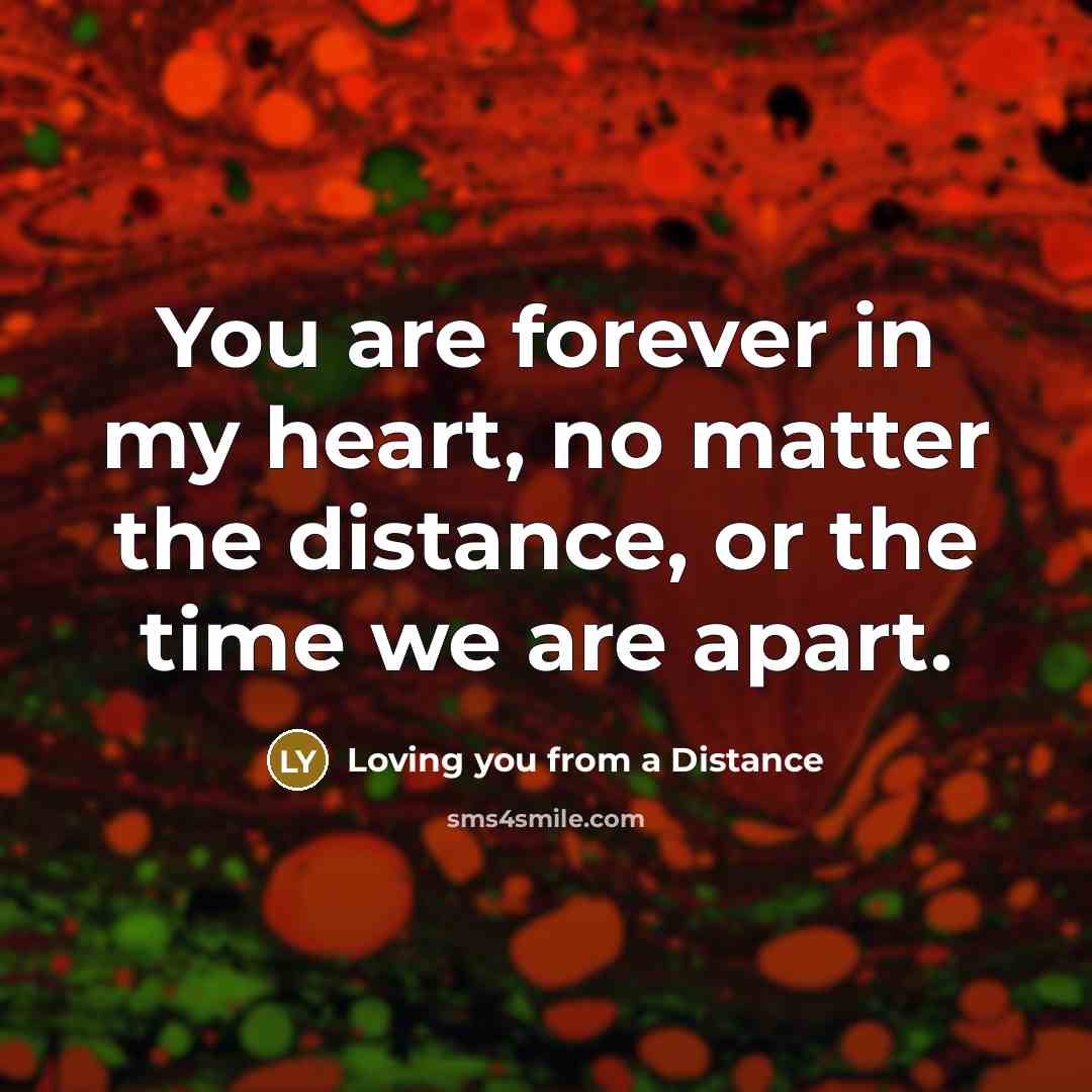 “You are forever in my heart, no matter the distance, or the time we are apart.” quote by Loving you from a Distance