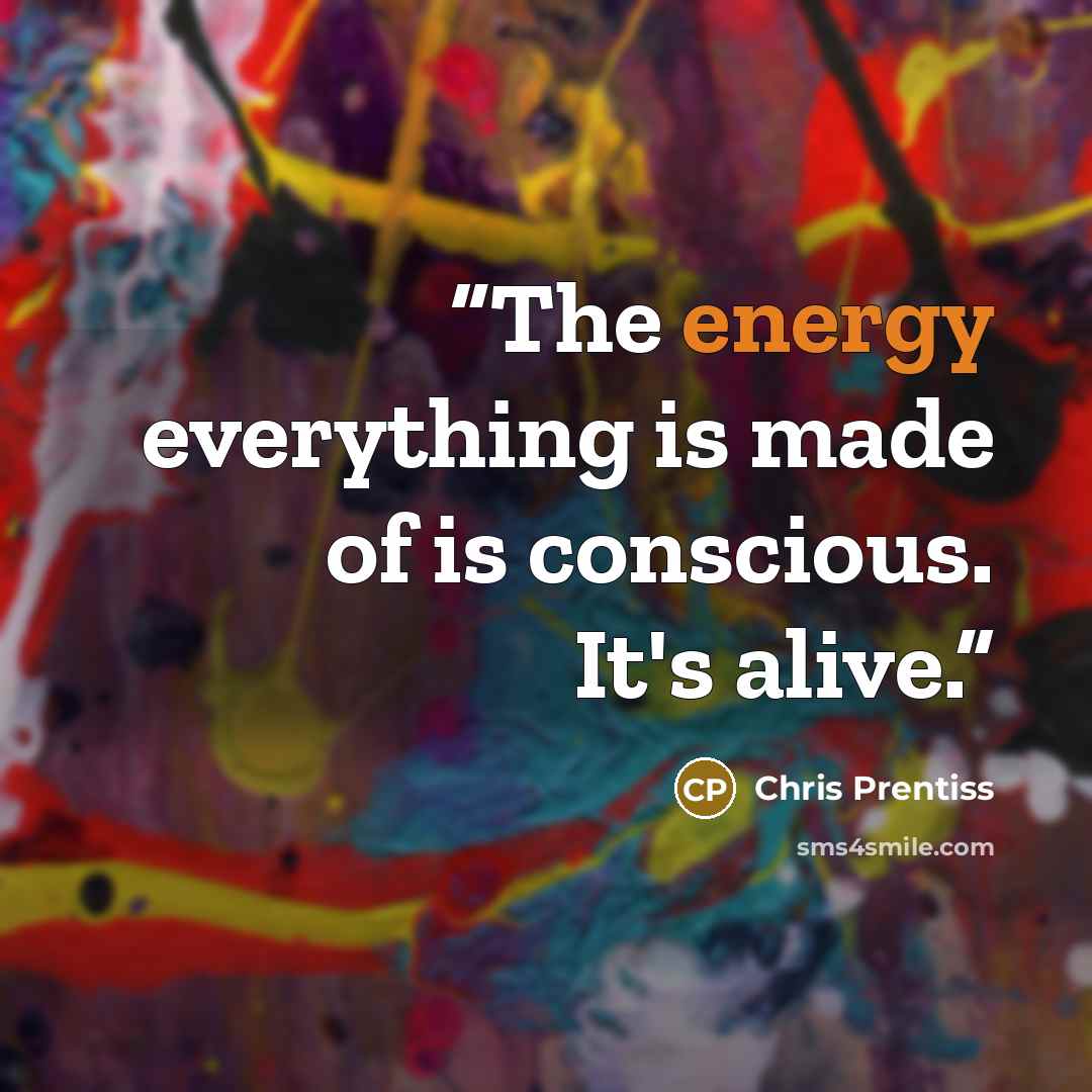 “The energy everything is made of is conscious. It's alive.” quote by Chris Prentiss