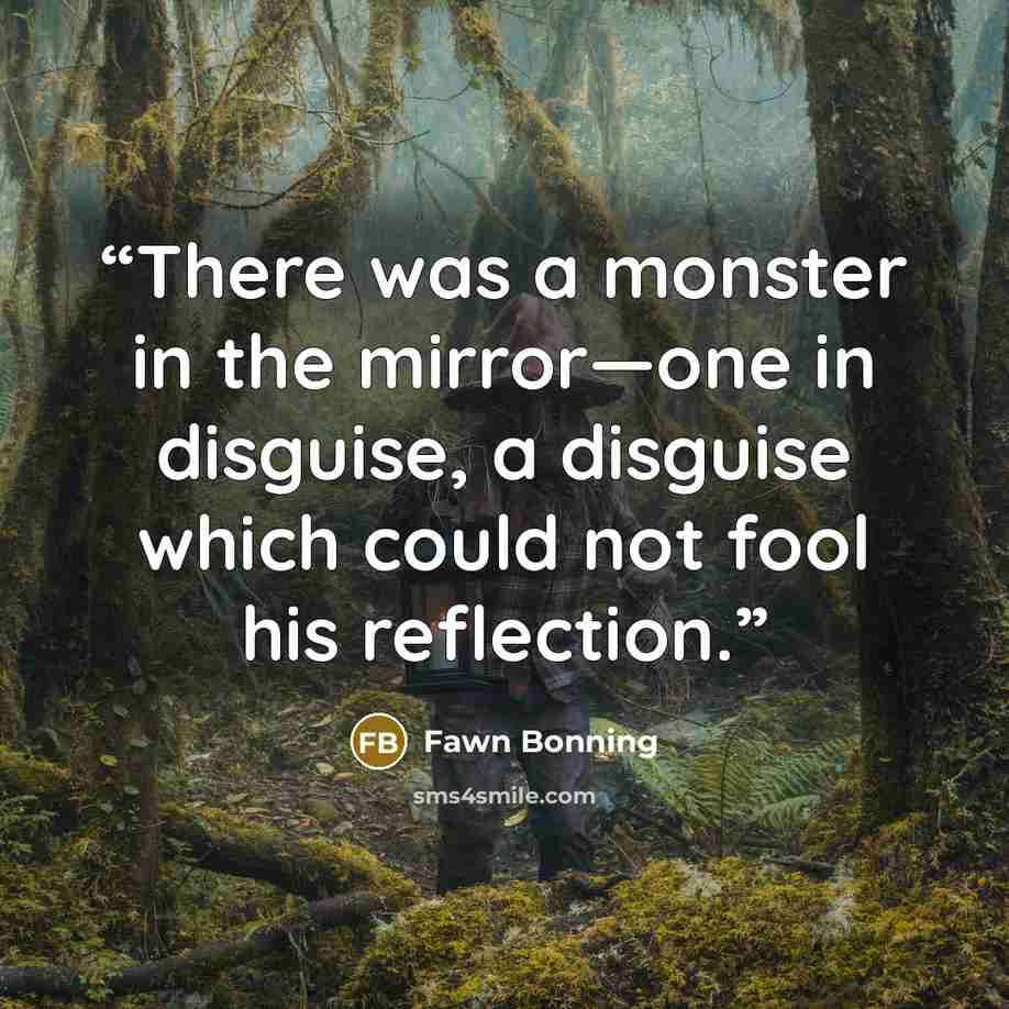 “There was a monster in the mirror―one in disguise, a disguise which could not fool his reflection.” quote by Fawn Bonning