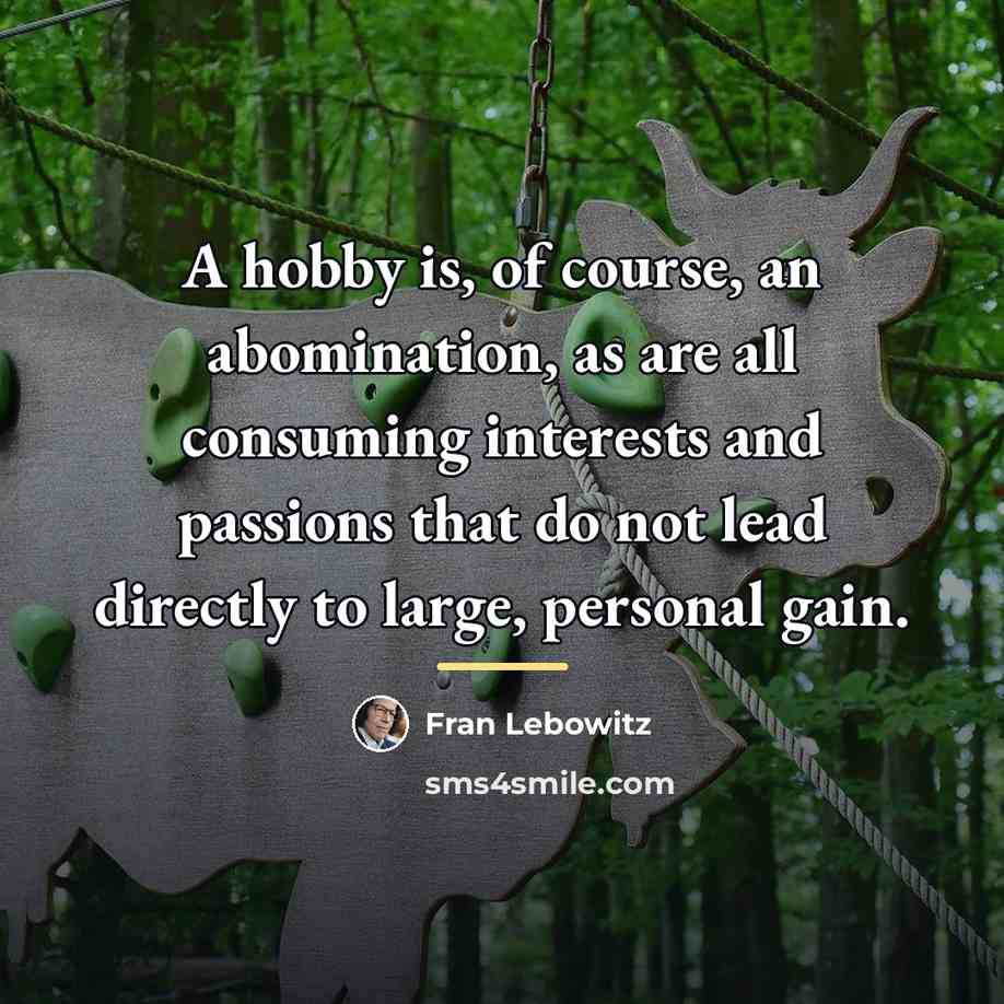 “A hobby is, of course, an abomination, as are all…” quote by Fran Lebowitz