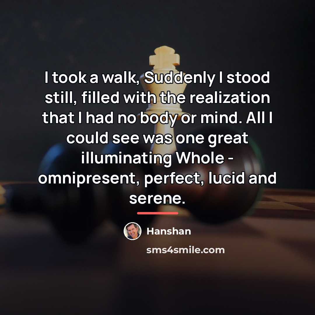 “I took a walk, Suddenly I stood still, filled with…” quote by Hanshan
