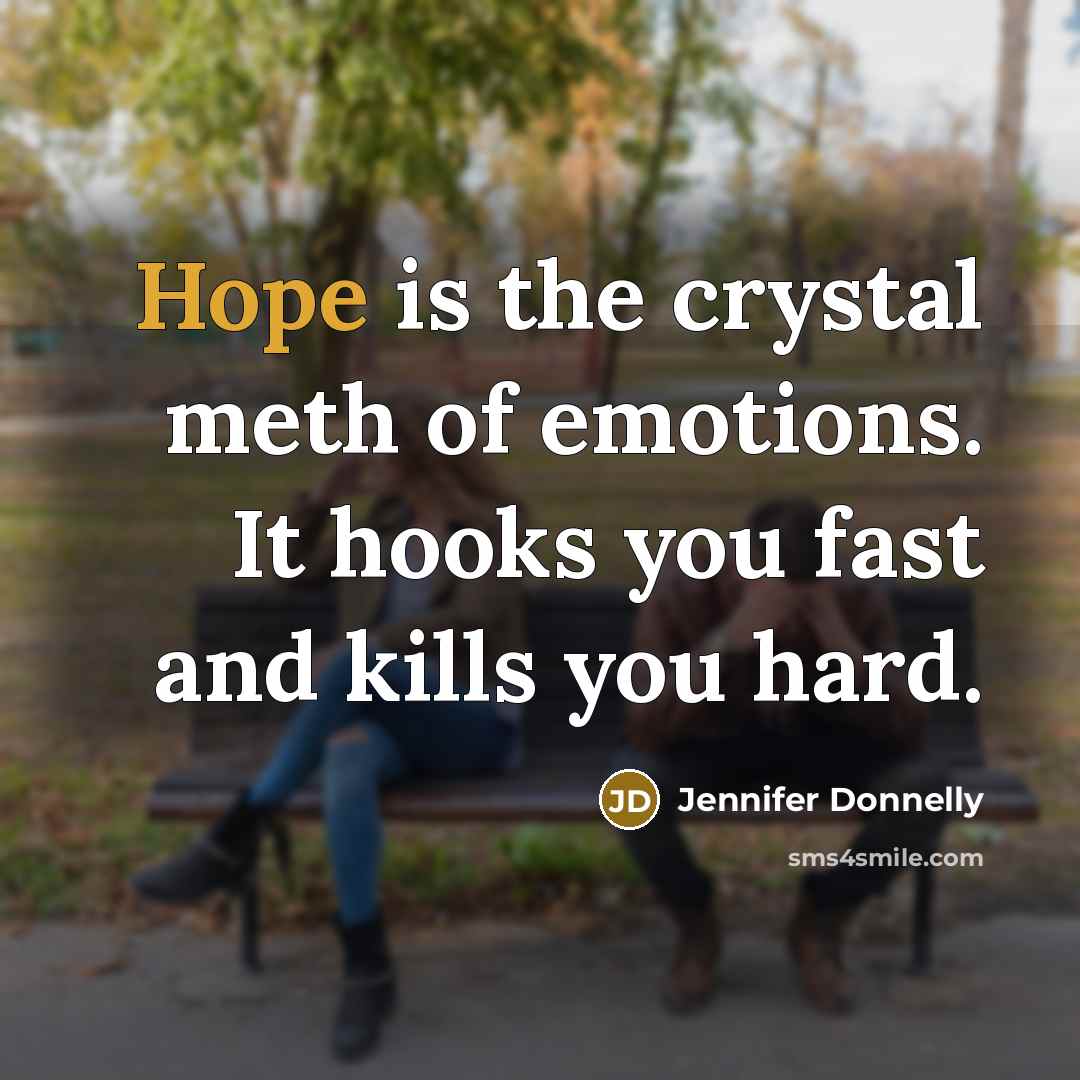“Hope is the crystal meth of emotions. It hooks you…” quote by Jennifer Donnelly