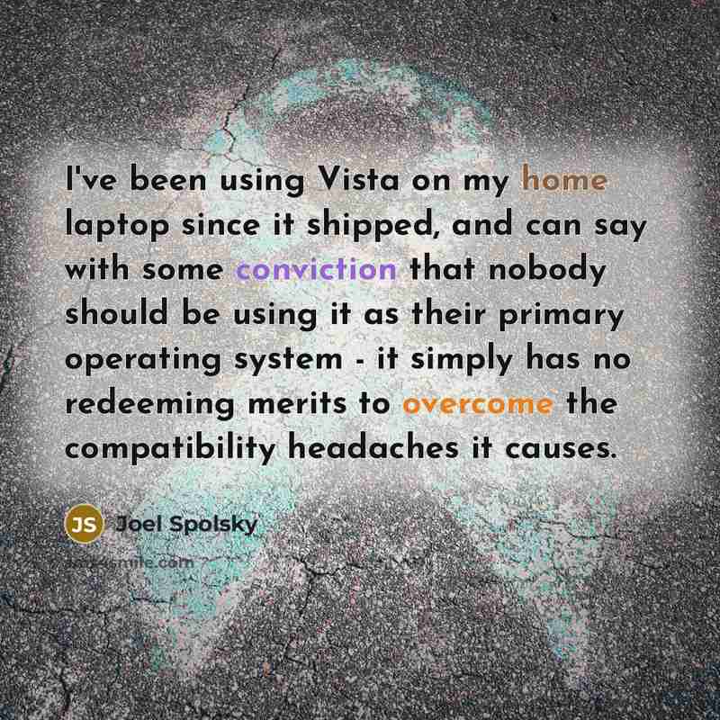 “I've been using Vista on my home laptop since it…” quote by Joel Spolsky
