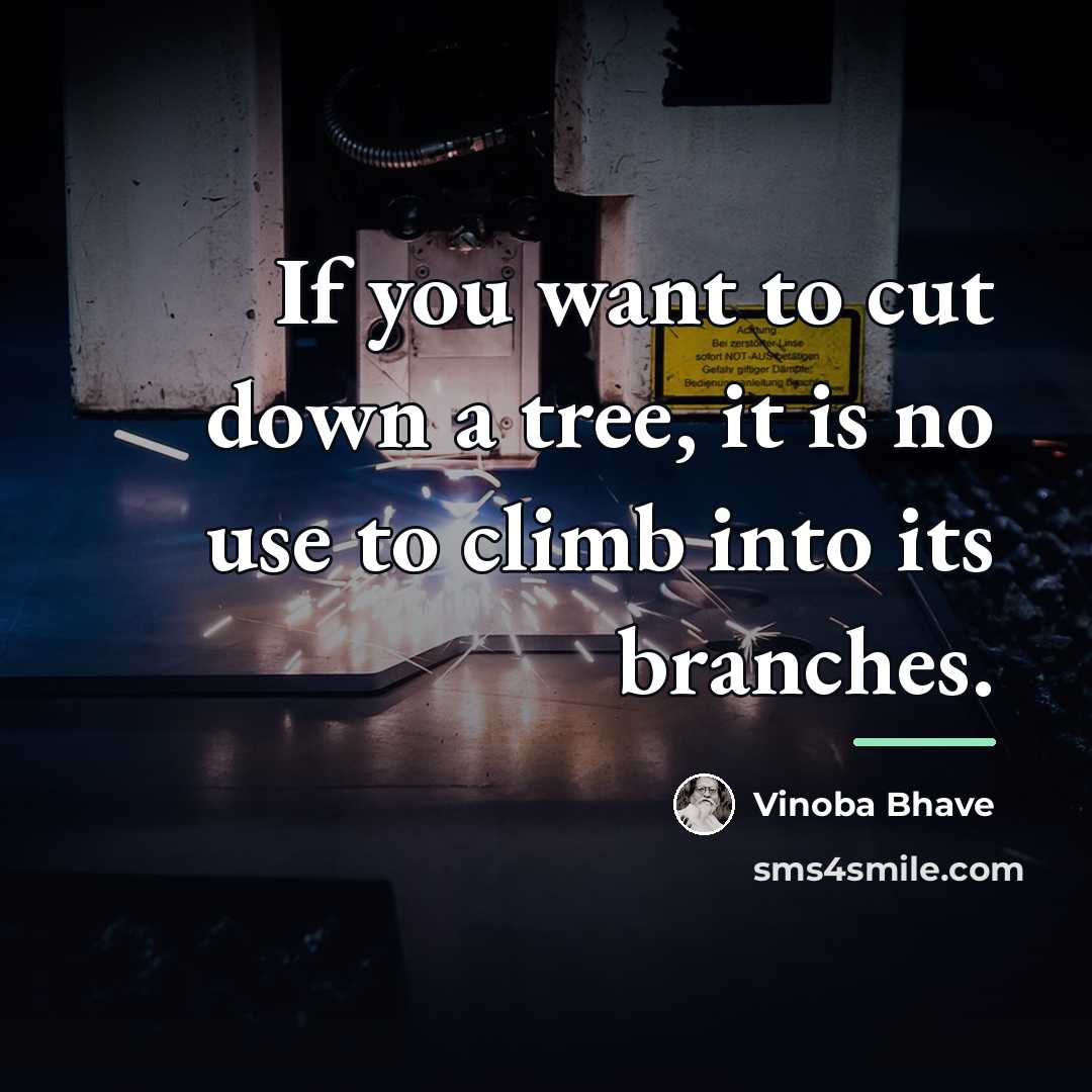 “If you want to cut down a tree, it is…” quote by Vinoba Bhave