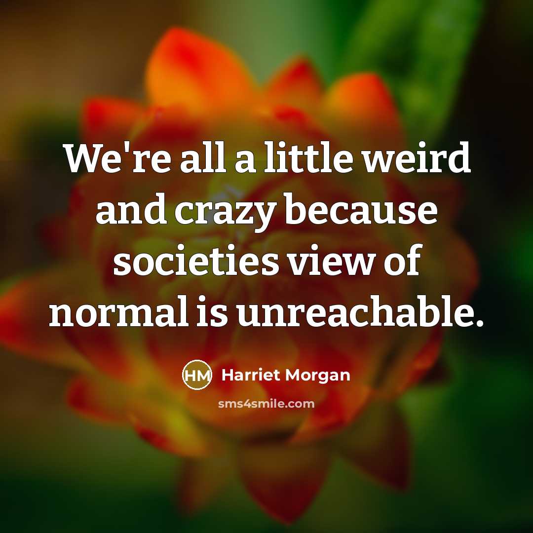 “We're all a little weird and crazy because societies view…” quote by Harriet Morgan