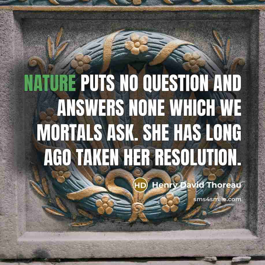 “Nature puts no question and answers none which we mortals…” quote by Henry David Thoreau
