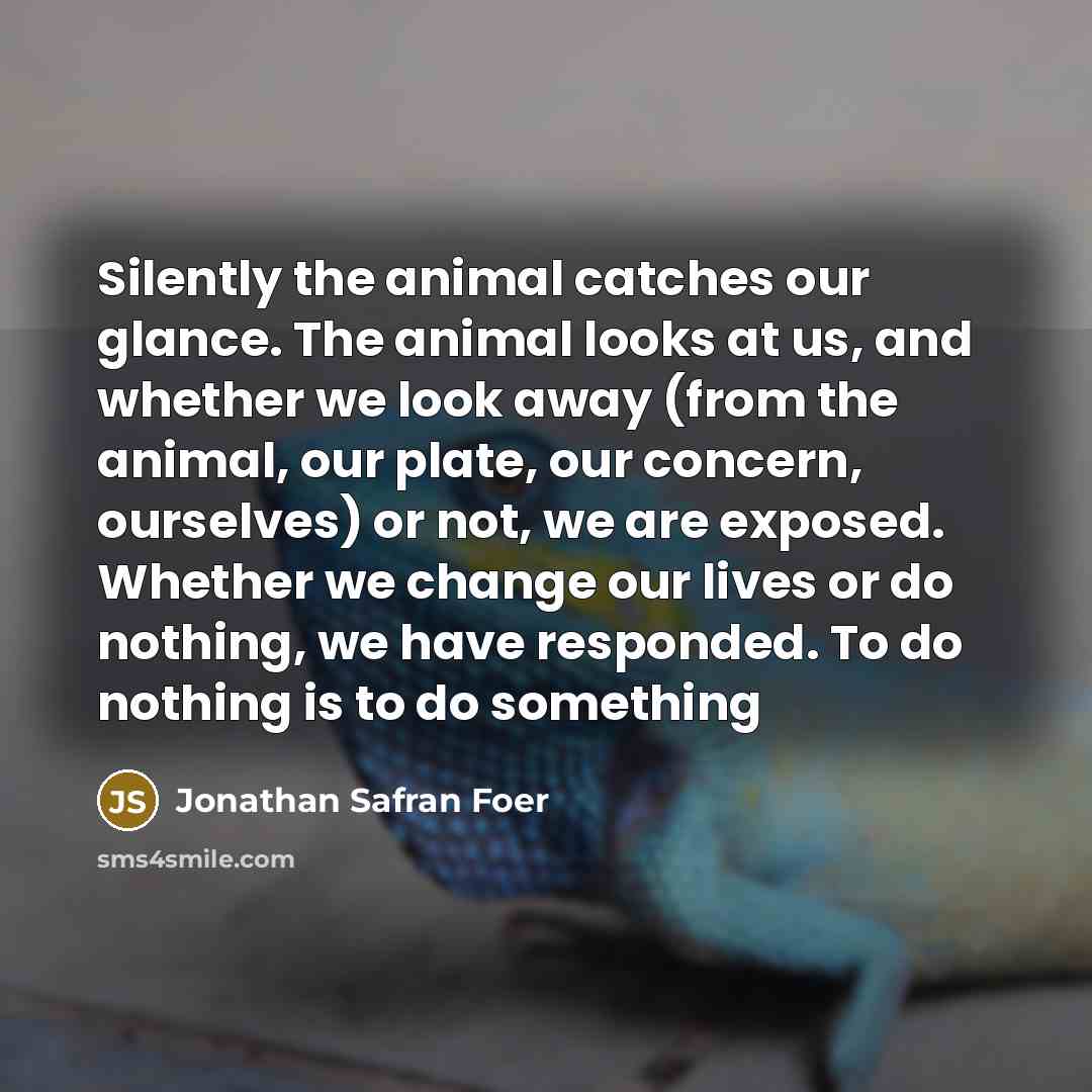 “Silently the animal catches our glance. The animal looks at…” quote by Jonathan Safran Foer