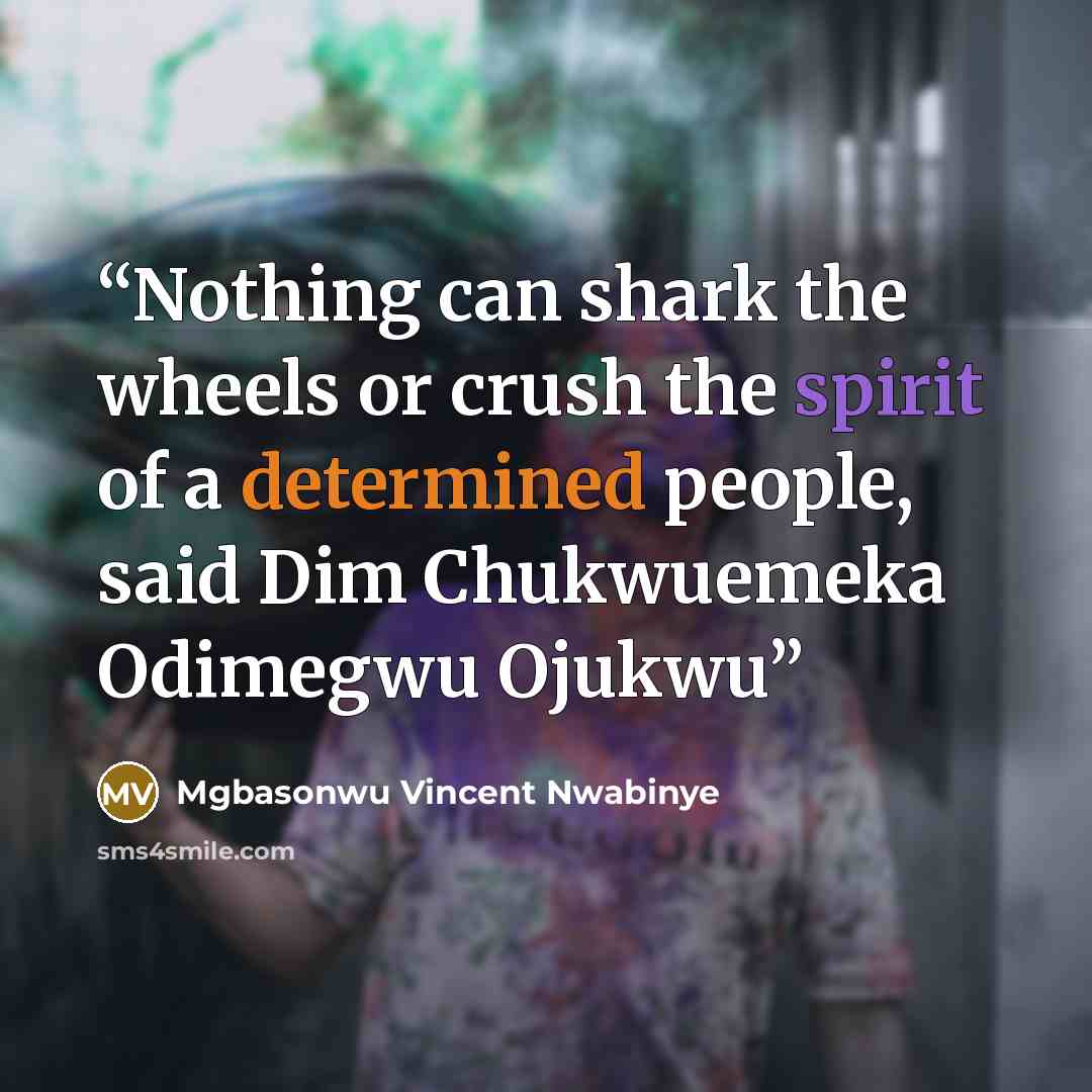 “Nothing can shark the wheels or crush the spirit of a determined people, said Dim Chukwuemeka Odimegwu Ojukwu” quote by Mgbasonwu Vincent Nwabinye