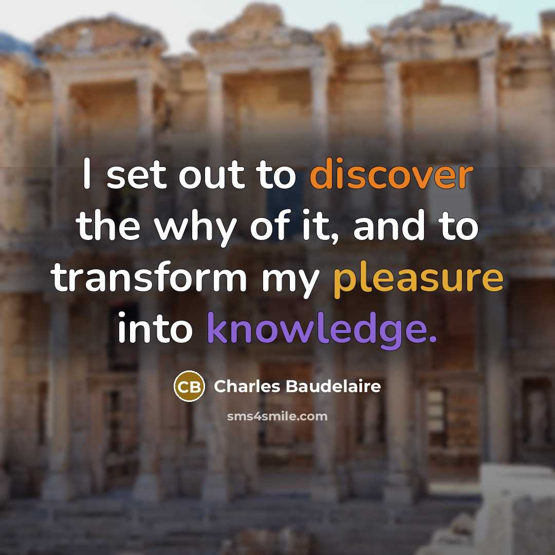 “I set out to discover the why of it, and to transform my pleasure into knowledge.” quote by Charles Baudelaire
