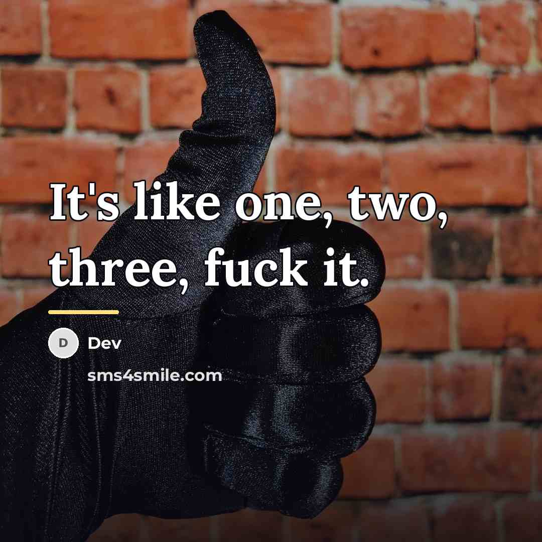 “It's like one, two, three, fuck it.…” quote by Dev