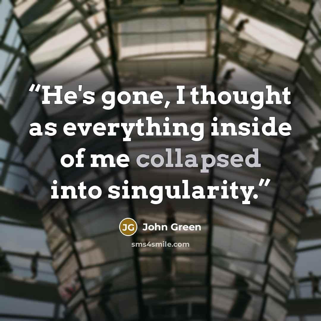 “He's gone, I thought as everything inside of me collapsed into singularity.” quote by John Green