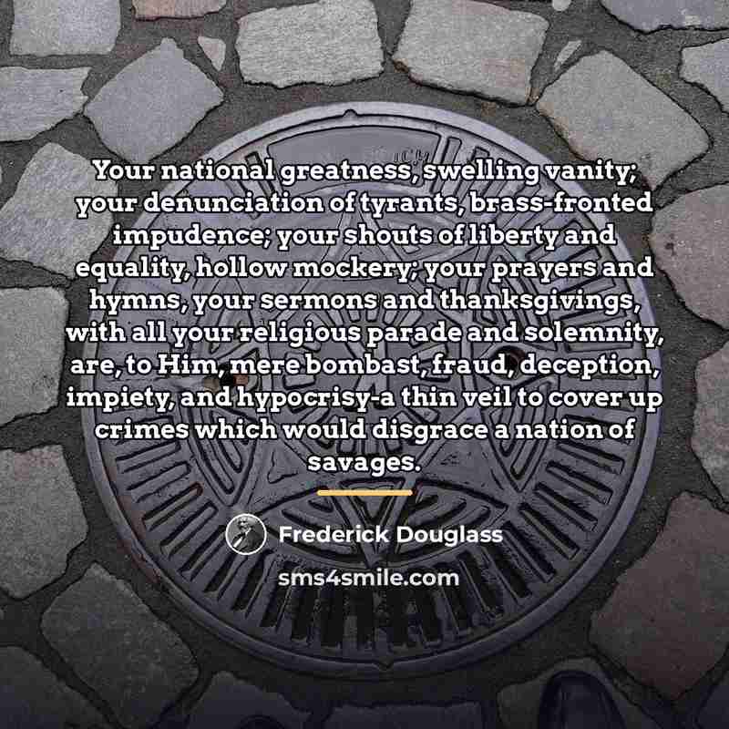 “Your national greatness, swelling vanity; your denunciation of tyrants, brass-fronted…” quote by Frederick Douglass