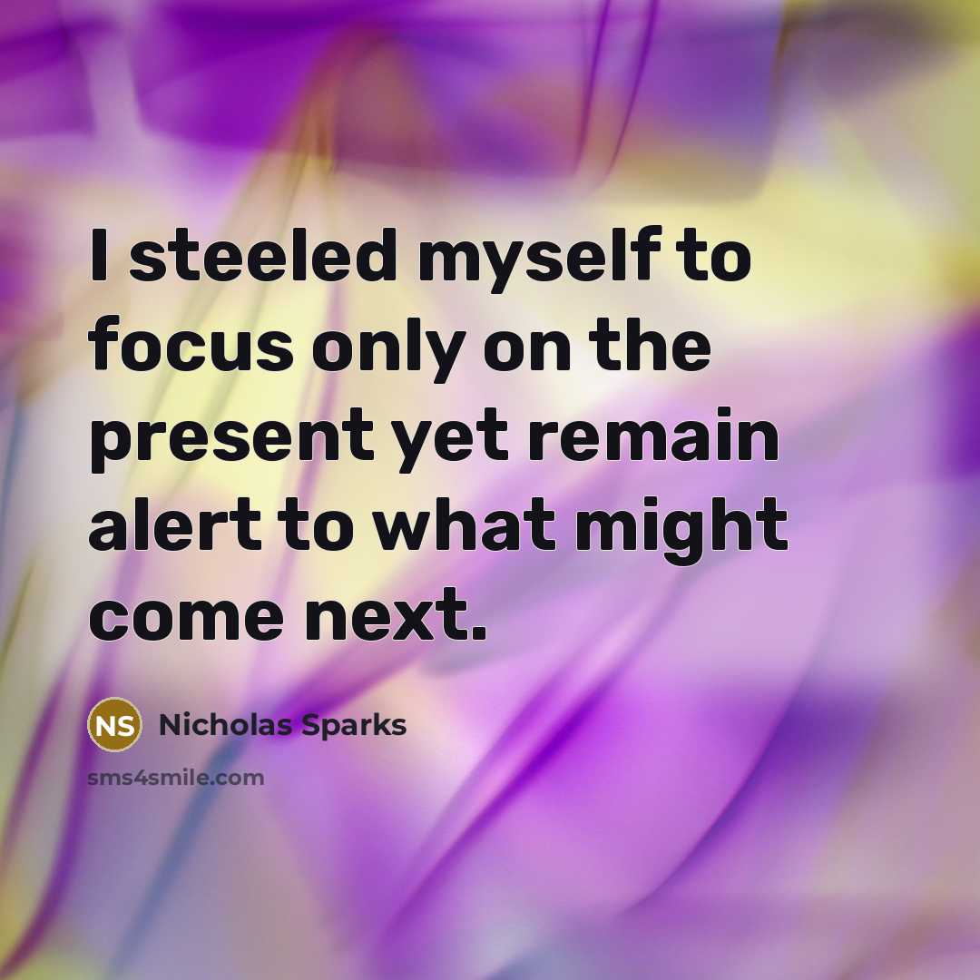 “I steeled myself to focus only on the present yet…” quote by Nicholas Sparks