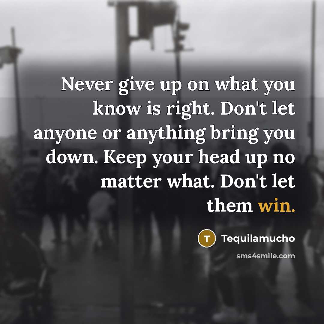 “Never give up on what you know is right. Don't…” quote by Tequilamucho