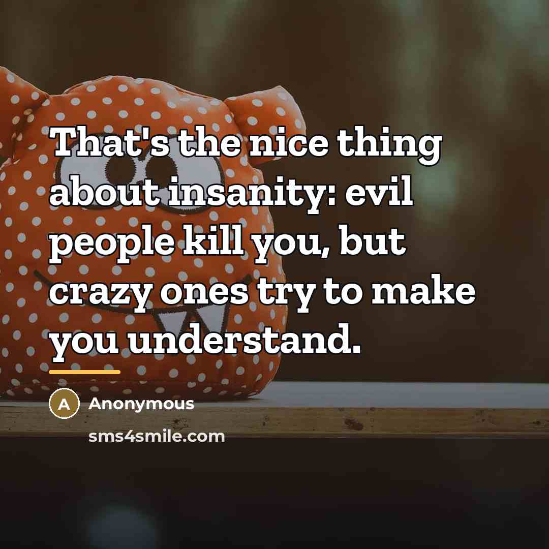 “That's the nice thing about insanity: evil people kill you,…” quote by Anonymous