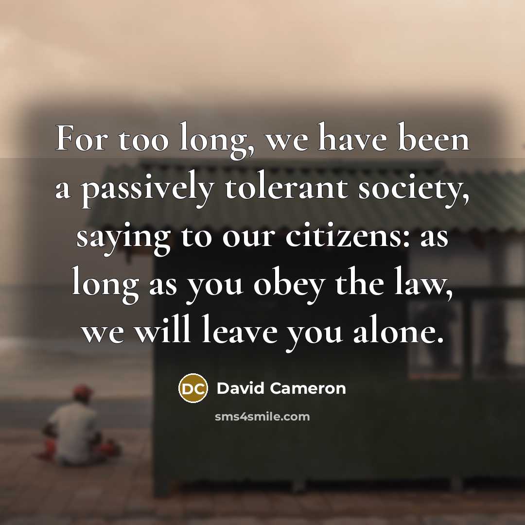 “For too long, we have been a passively tolerant society,…” quote by David Cameron