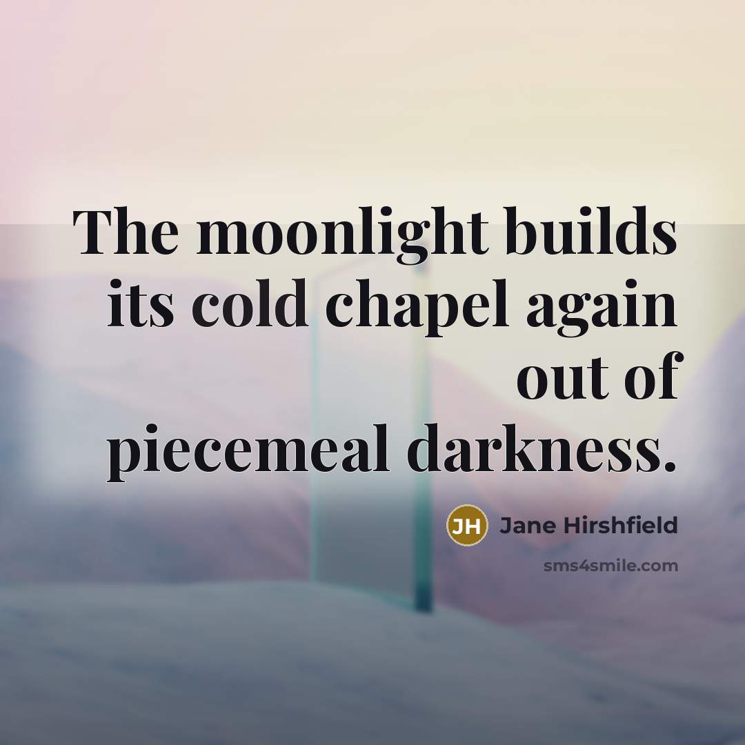 “The moonlight builds its cold chapel again out of piecemeal…” quote by Jane Hirshfield