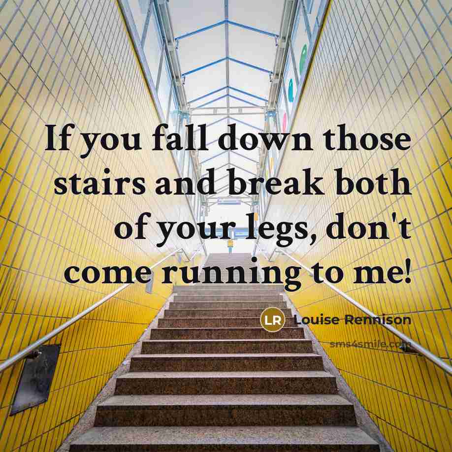 “If you fall down those stairs and break both of…” quote by Louise Rennison