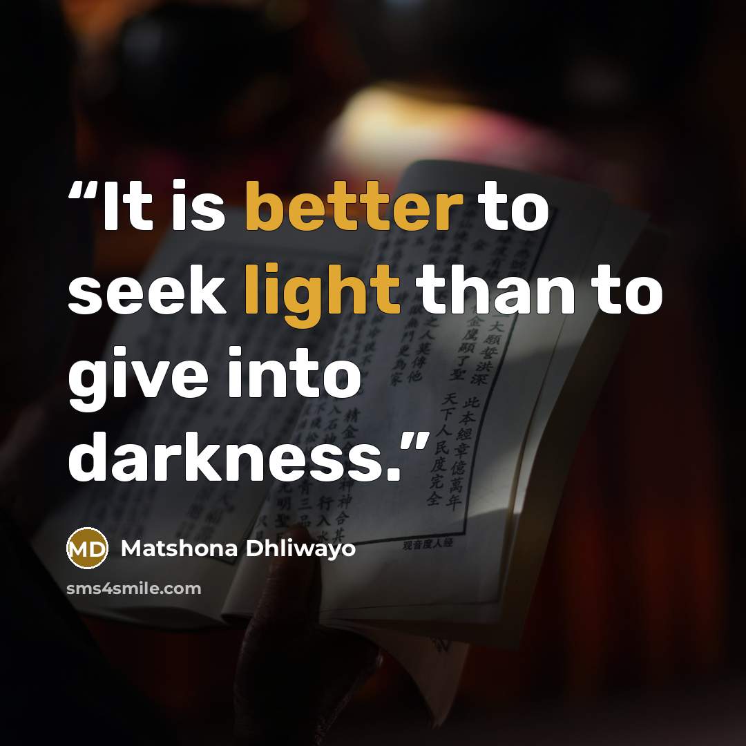 “It is better to seek light than to give into darkness.” quote by Matshona Dhliwayo