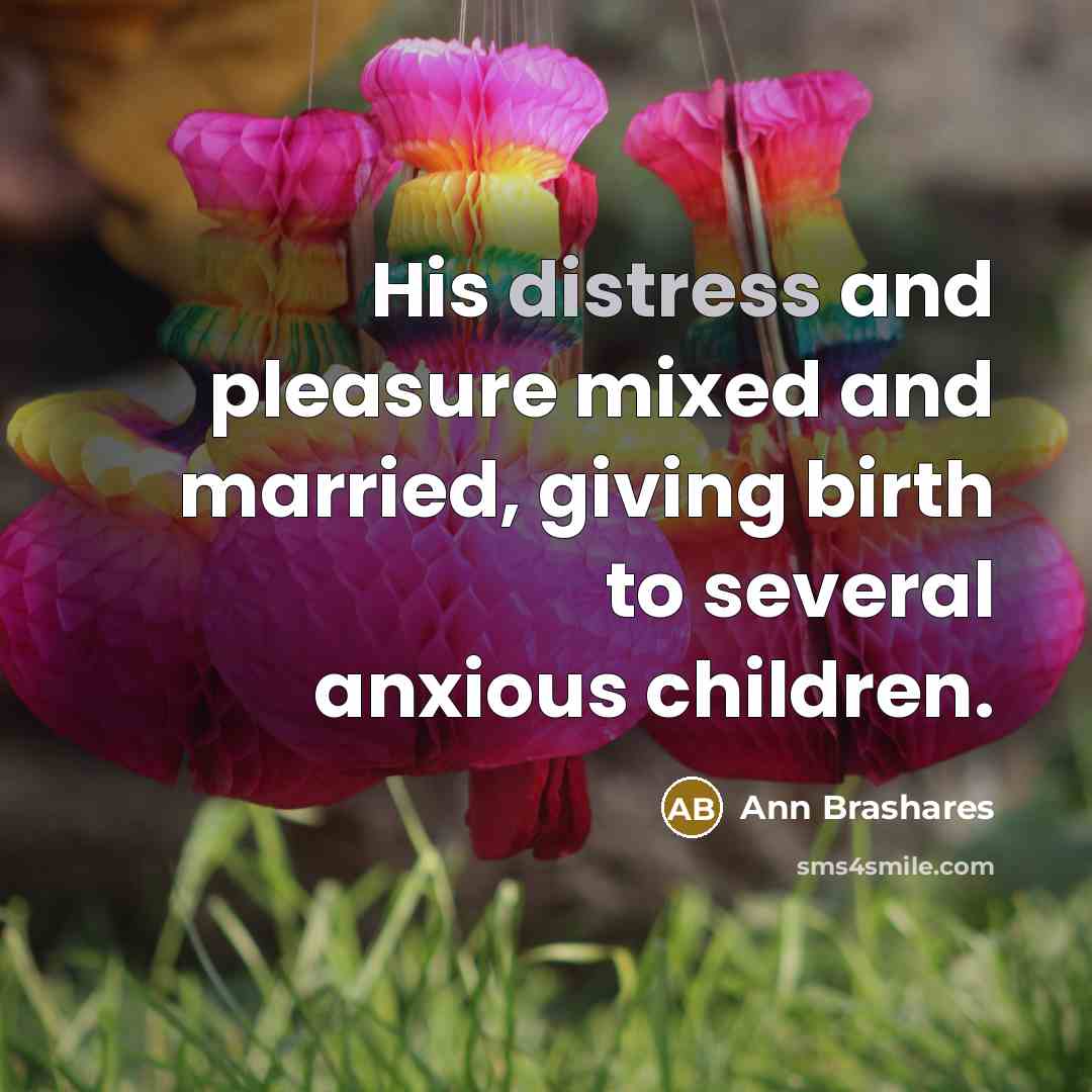 “His distress and pleasure mixed and married, giving birth to…” quote by Ann Brashares