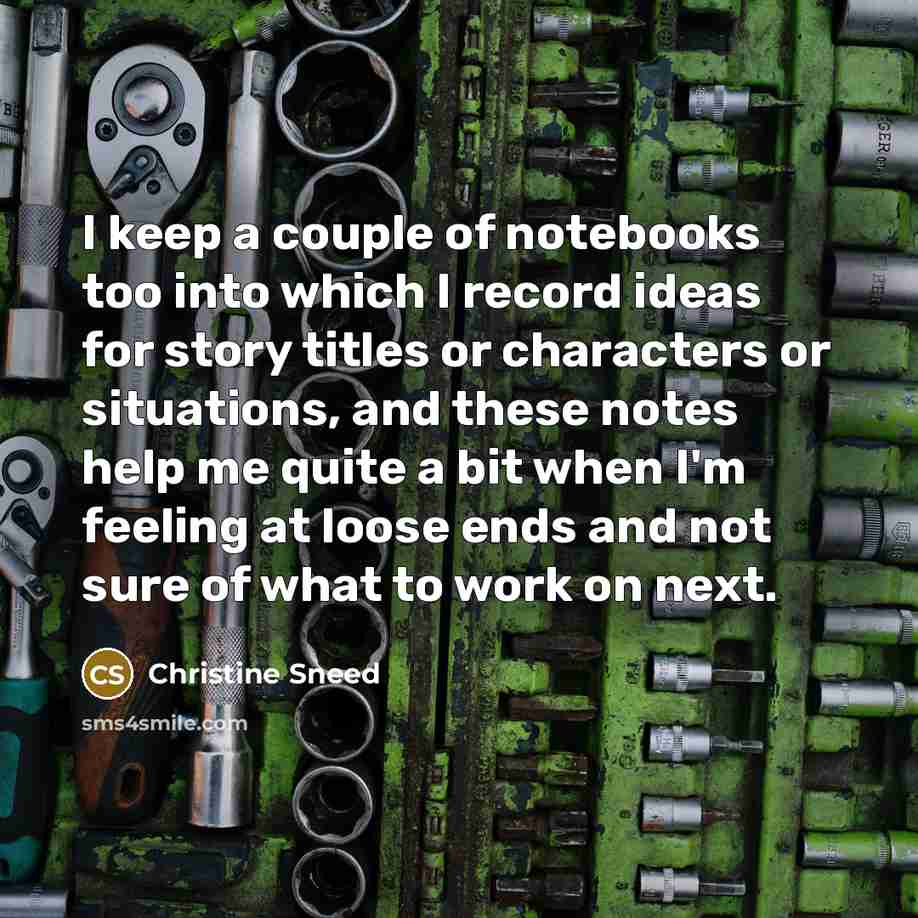 “I keep a couple of notebooks too into which I…” quote by Christine Sneed