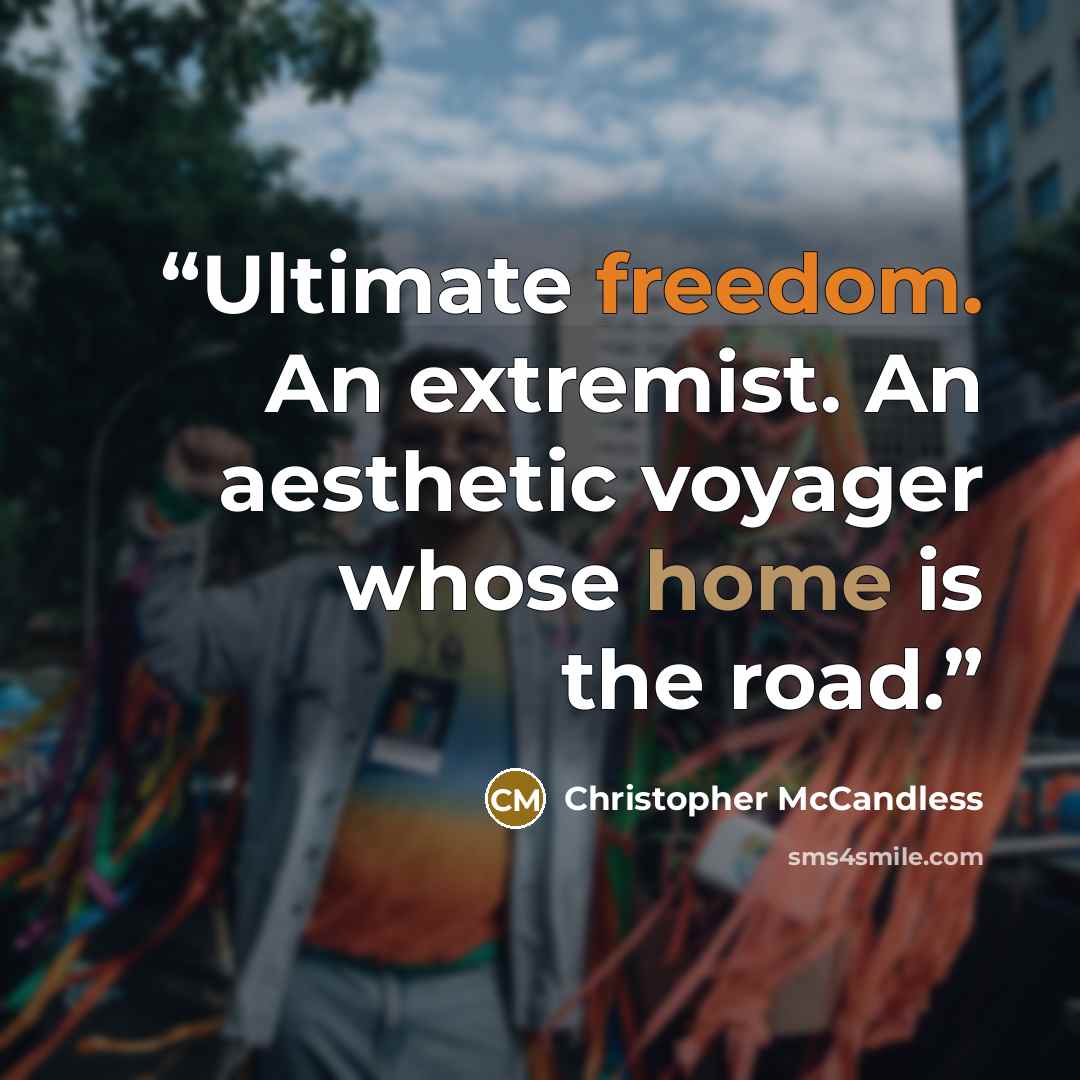 “Ultimate freedom. An extremist. An aesthetic voyager whose home is the road.” quote by Christopher McCandless