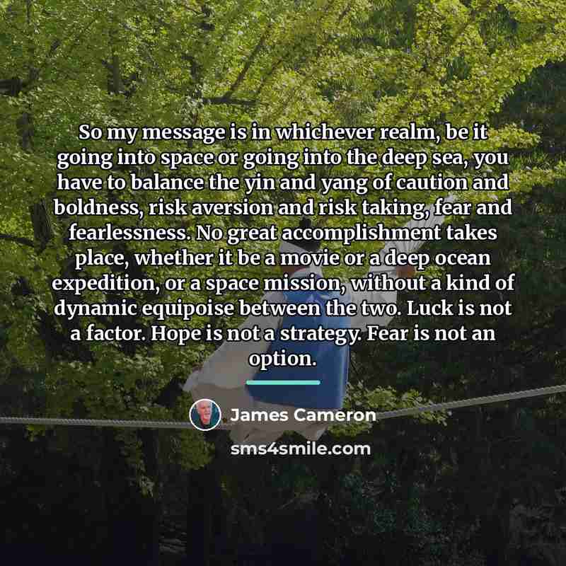 “So my message is in whichever realm, be it going…” quote by James Cameron