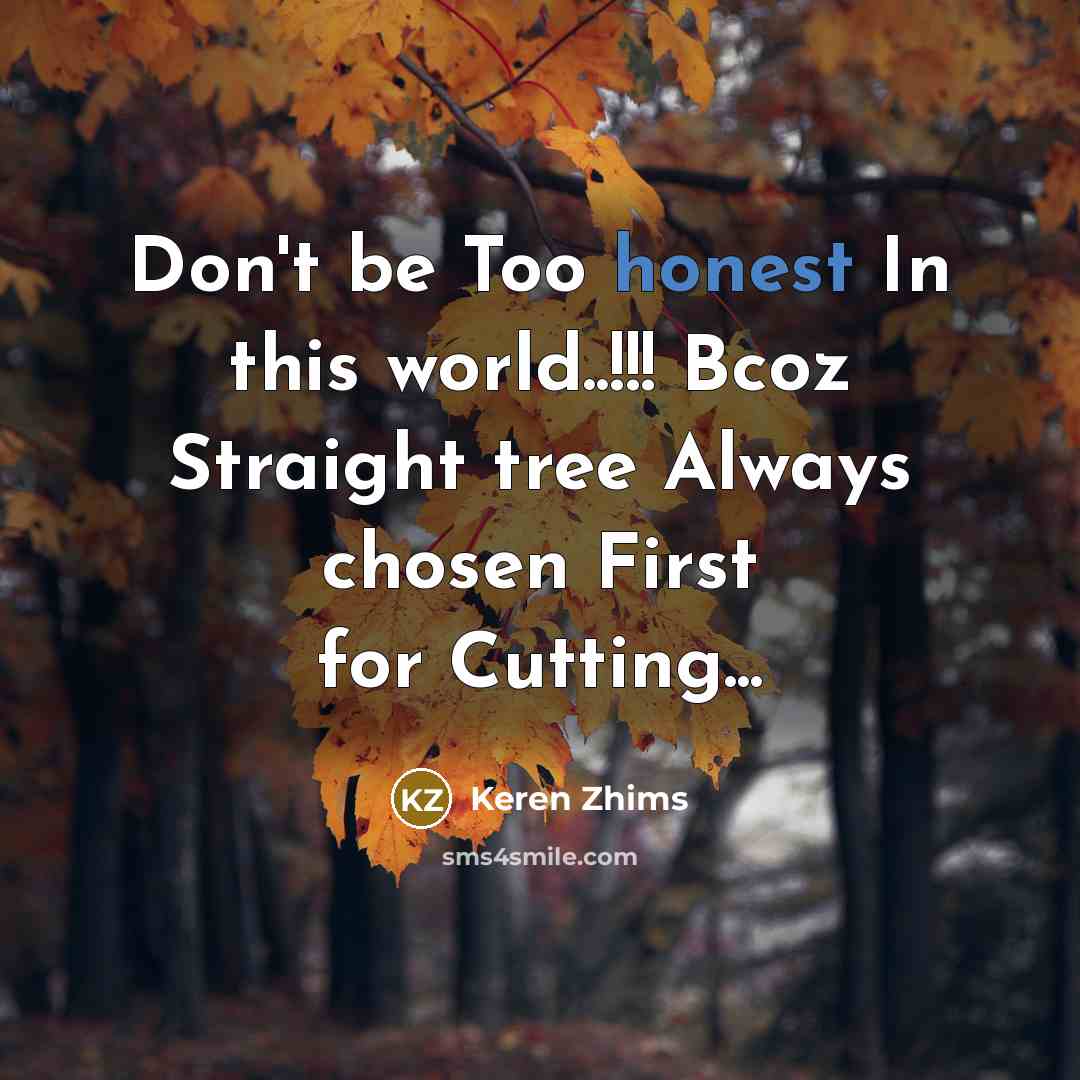 “Don't be Too honest In this world..!!! Bcoz Straight tree…” quote by Keren Zhims