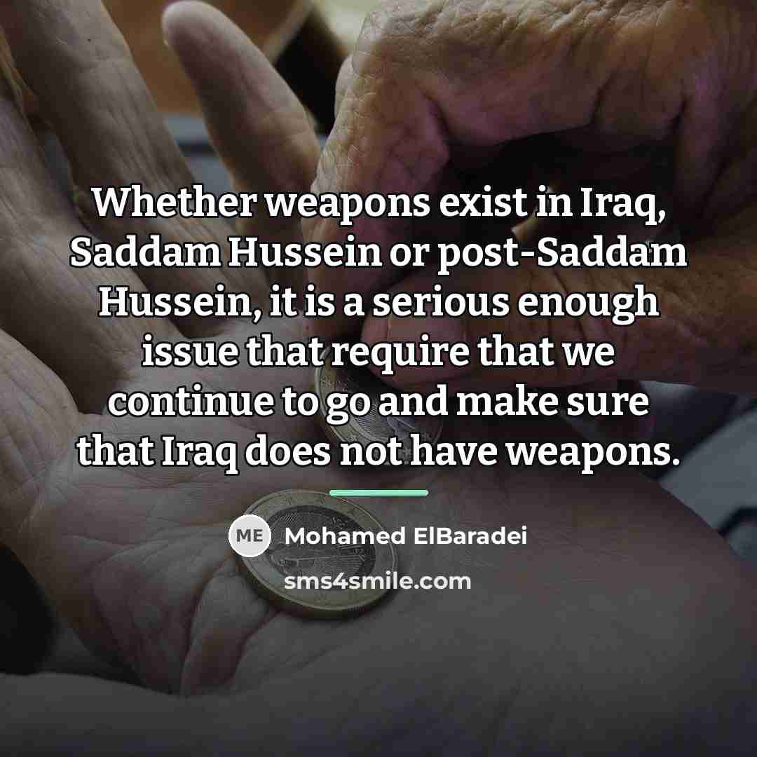 “Whether weapons exist in Iraq, Saddam Hussein or post-Saddam Hussein,…” quote by Mohamed ElBaradei