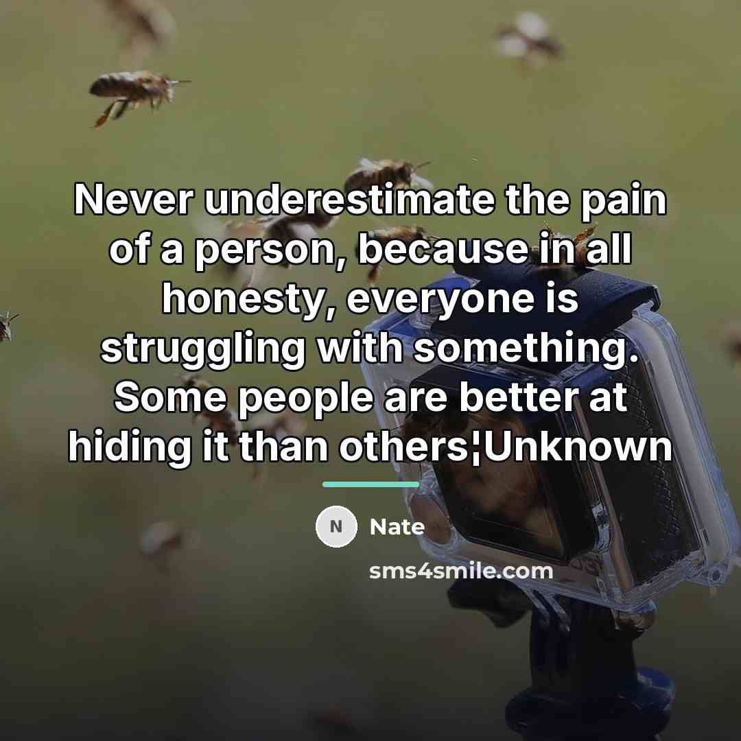 “Never underestimate the pain of a person, because in all…” quote by Nate