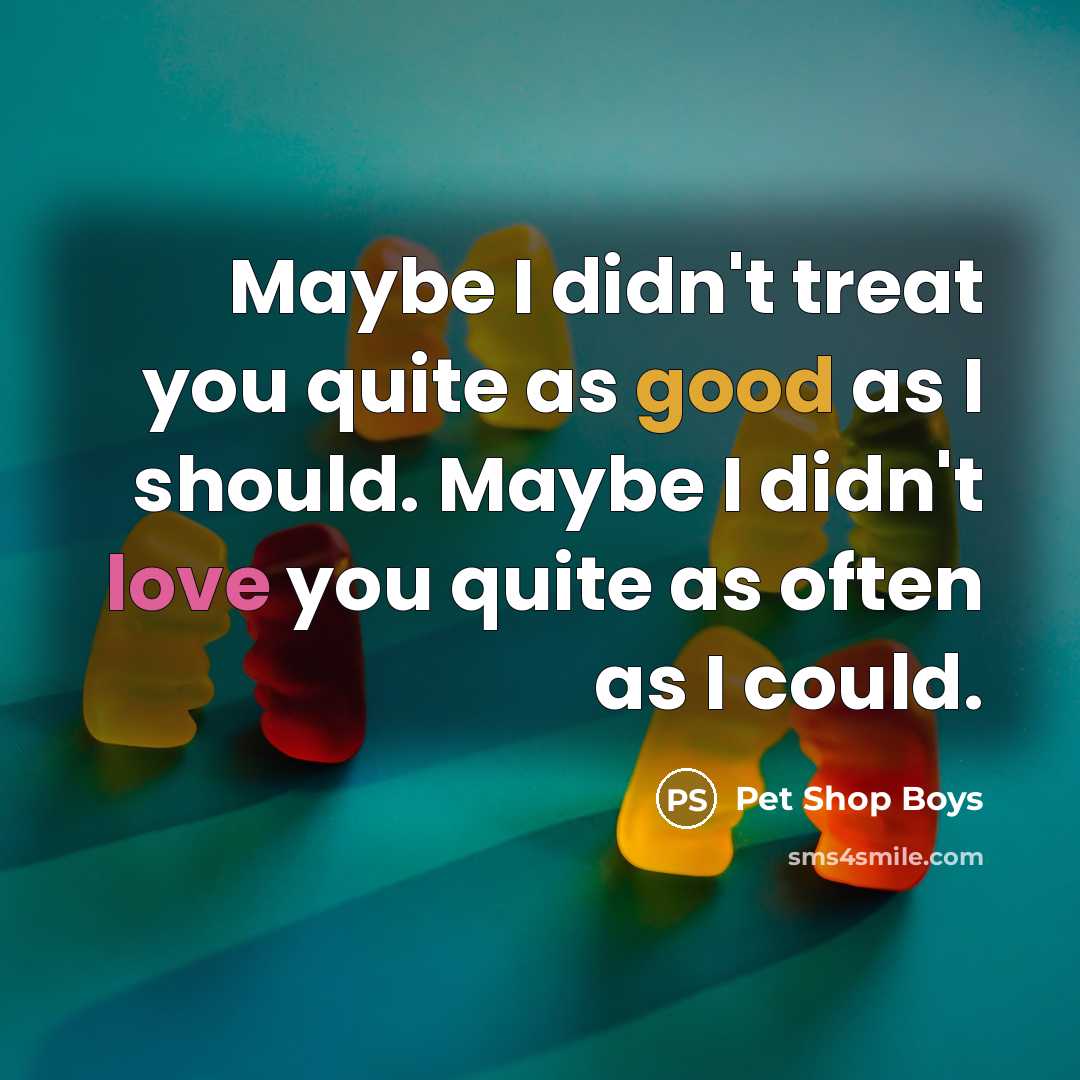 “Maybe I didn't treat you quite as good as I should. Maybe I didn't love you quite as often as I could.” quote by Pet Shop Boys