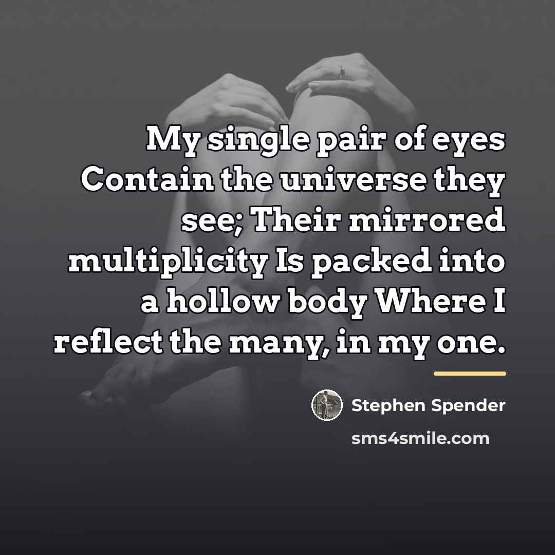 “My single pair of eyes Contain the universe they see;…” quote by Stephen Spender