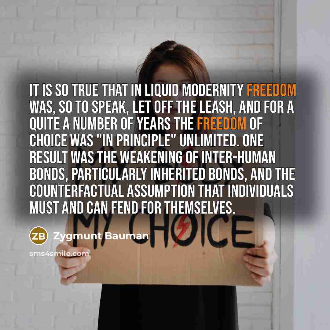“It is so true that in liquid modernity freedom was,…” quote by Zygmunt Bauman