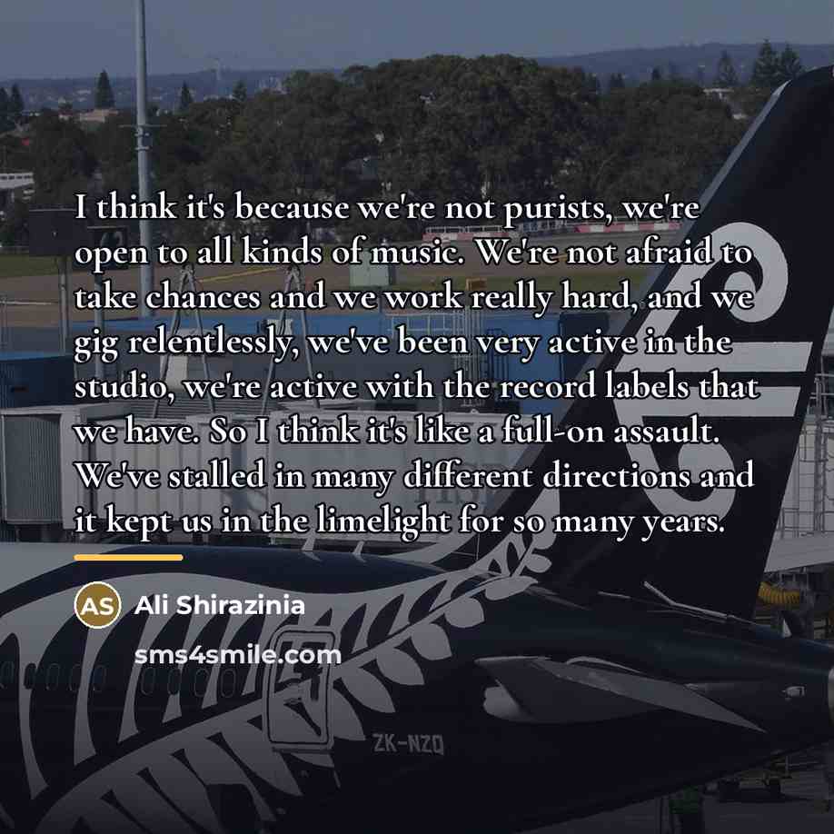 “I think it's because we're not purists, we're open to…” quote by Ali Shirazinia