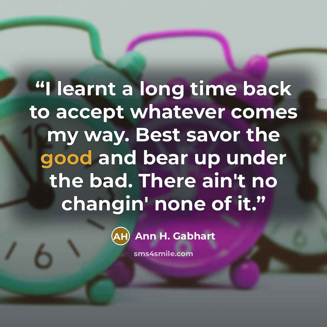 “I learnt a long time back to accept whatever comes my way. Best savor the good and bear up under the bad. There ain't no changin' none of it.” quote by Ann H. Gabhart