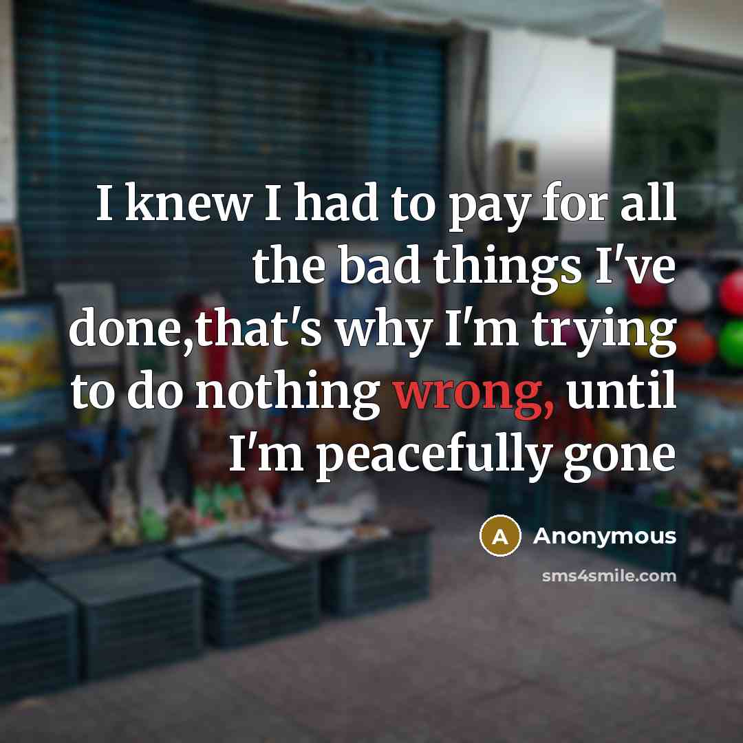 “I knew I had to pay for all the bad…” quote by Anonymous