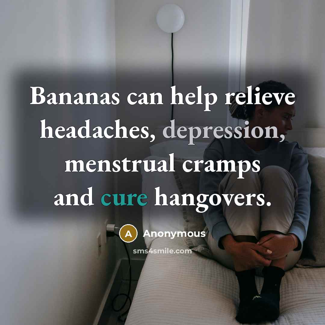“Bananas can help relieve headaches, depression, menstrual cramps and cure hangovers.” quote by Anonymous