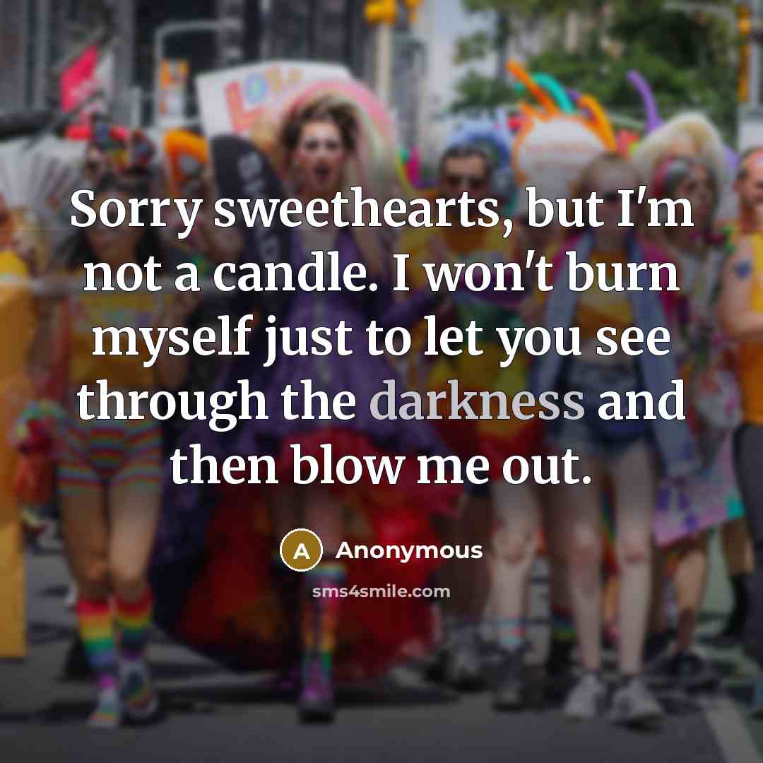 “Sorry sweethearts, but I'm not a candle. I won't burn…” quote by Anonymous