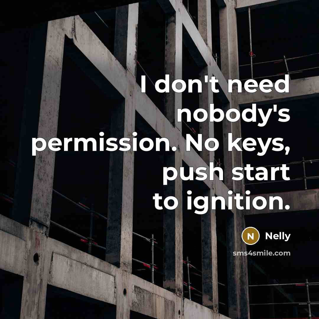 “I don't need nobody's permission. No keys, push start to…” quote by Nelly