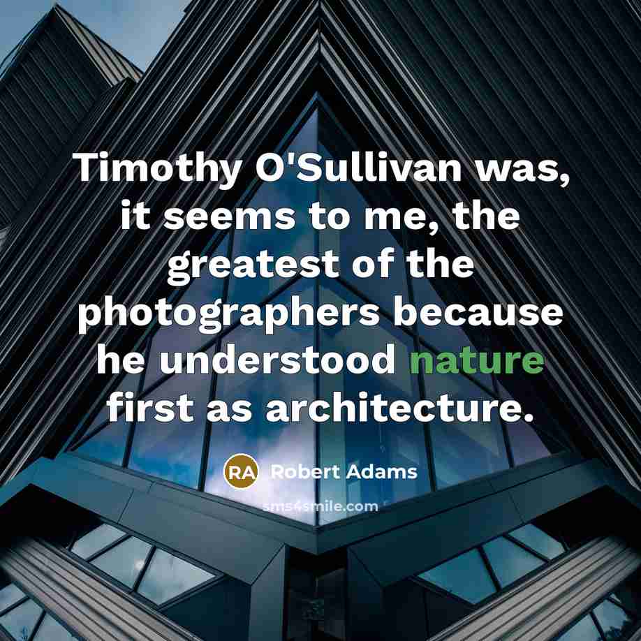 “Timothy O'Sullivan was, it seems to me, the greatest of…” quote by Robert Adams