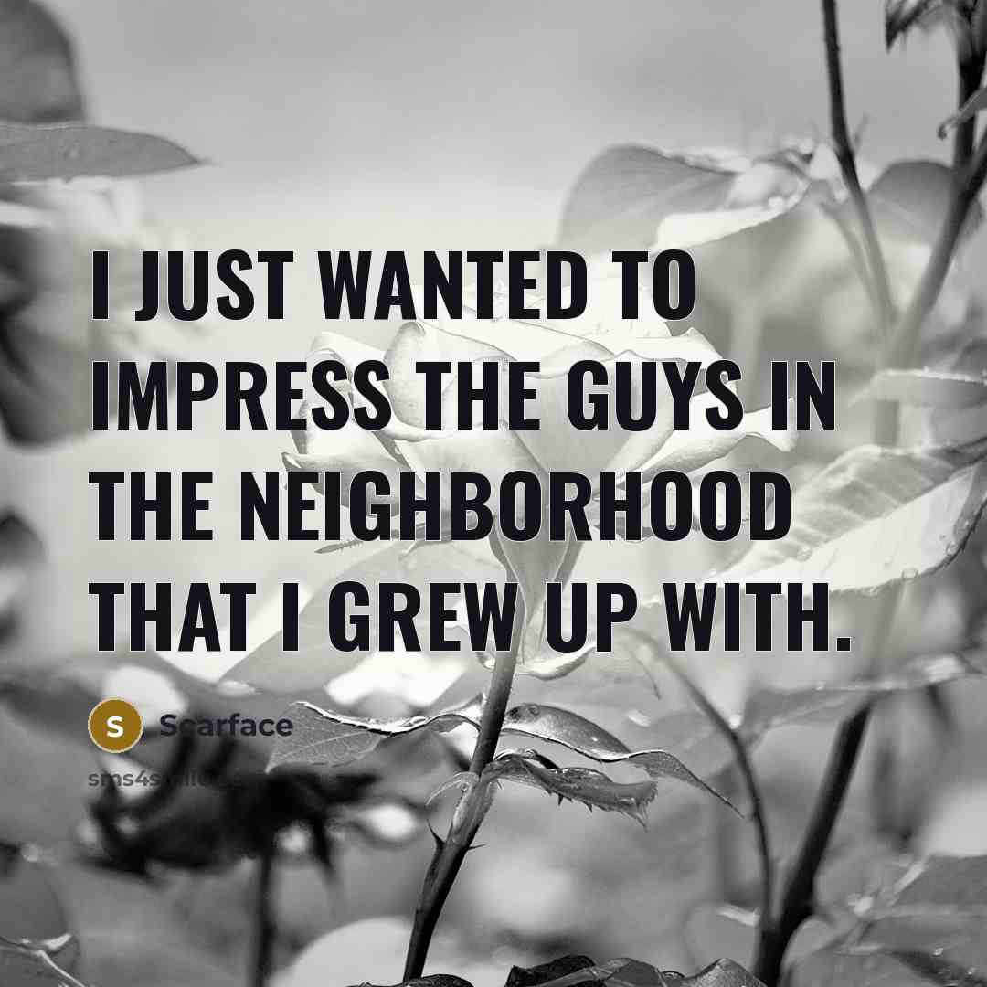 “I just wanted to impress the guys in the neighborhood…” quote by Scarface