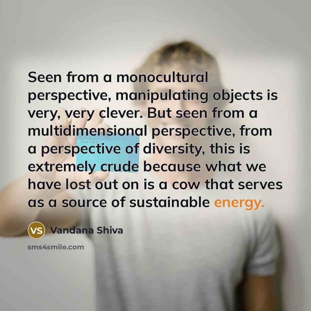 “Seen from a monocultural perspective, manipulating objects is very, very…” quote by Vandana Shiva