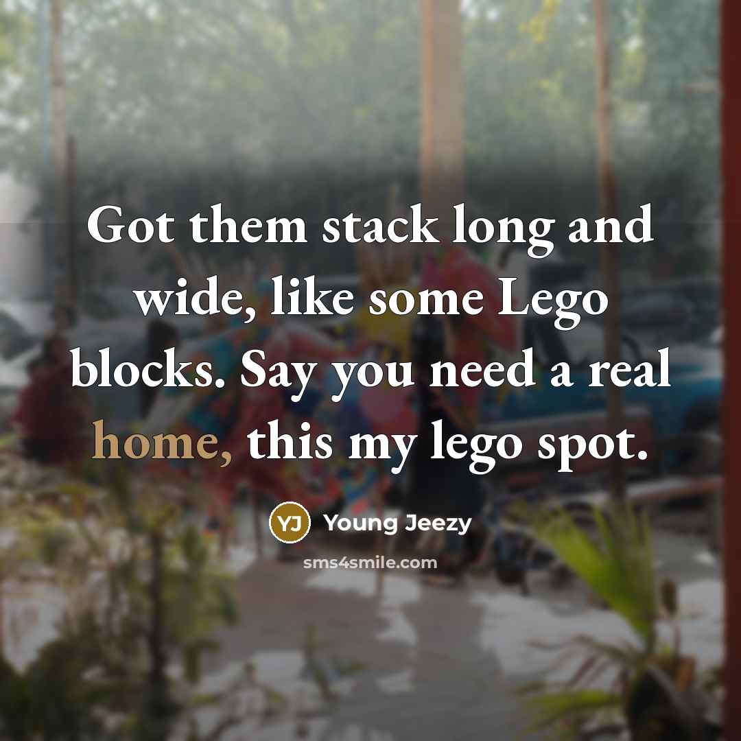 “Got them stack long and wide, like some Lego blocks. Say you need a real home, this my lego spot.” quote by Young Jeezy