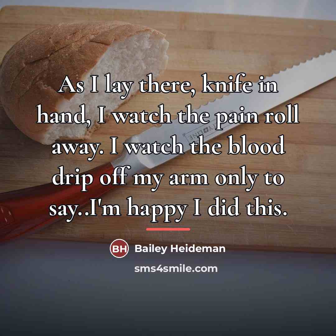 “As I lay there, knife in hand, I watch the…” quote by Bailey Heideman