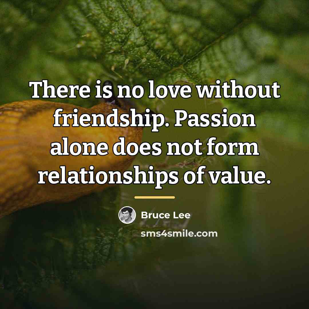 “There is no love without friendship. Passion alone does not…” quote by Bruce Lee
