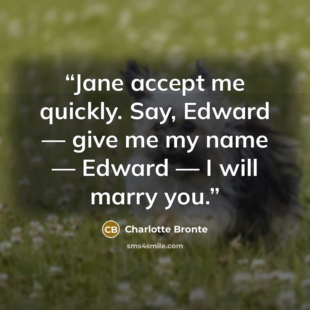 “Jane accept me quickly. Say, Edward — give me my name — Edward — I will marry you.” quote by Charlotte Brontë